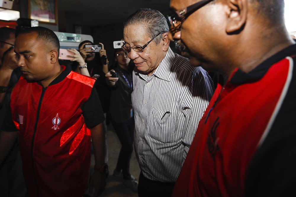 Lim Kit Siang arrives for a meeting at DAP's headquarters February 24, 2020. — Picture by Miera Zulyana