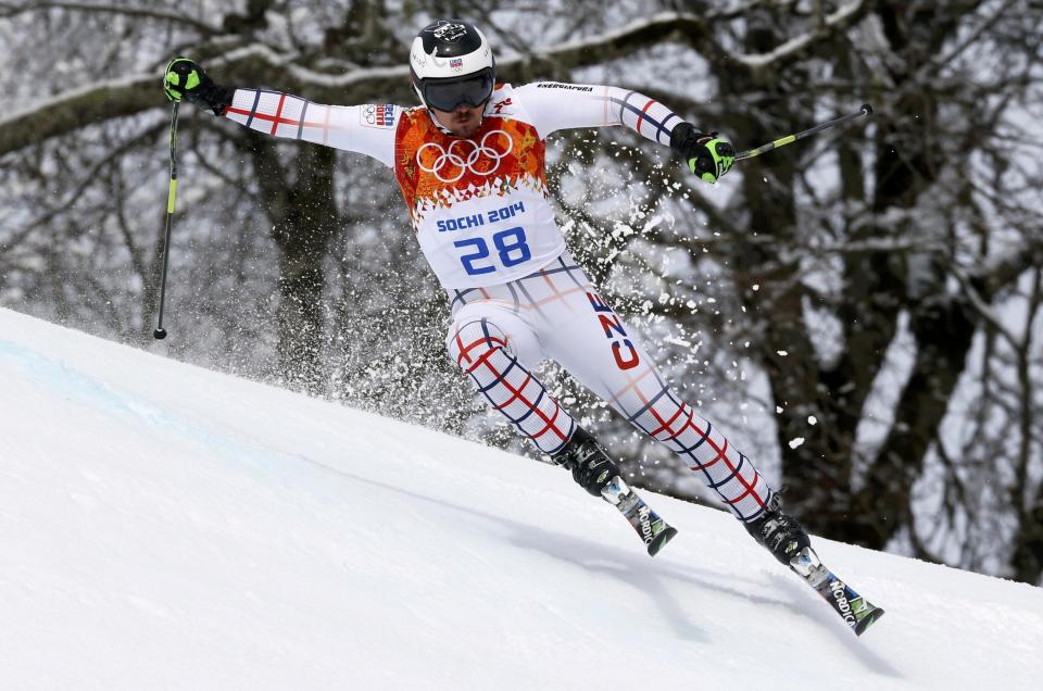 Ondrej Bank of the Czech Republic skis during the first run of the men's alpine skiing giant slalom event at the 2014 Sochi Winter Olympics at the Rosa Khutor Alpine Center February 19, 2014. REUTERS/Stefano Rellandini (RUSSIA - Tags: SPORT SKIING OLYMPICS)