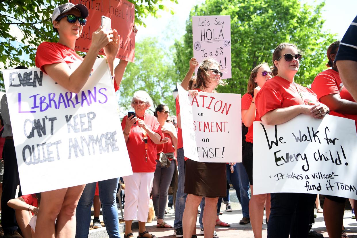 Asheville and Buncombe County educators and supporters at a 2019 rally in downtown Asheville.