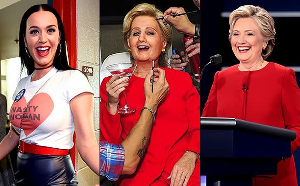 Katy Perry transforms into Hillary Clinton for Halloween costume party