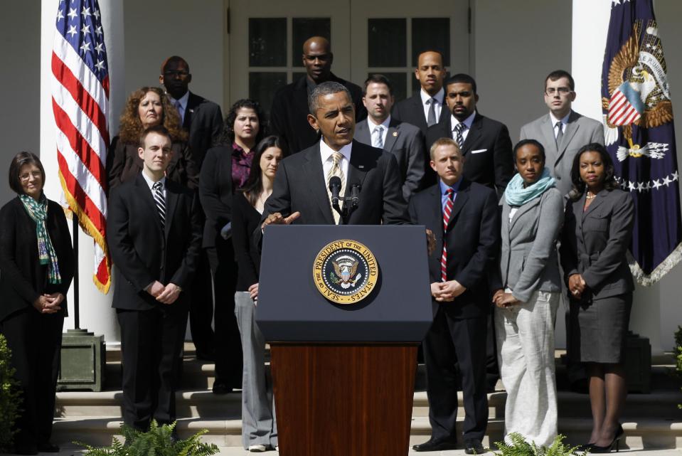 President Barack Obama speaks in the Rose Garden of the White House in Washington, Thursday, March 29, 2012, to urge Congress to eliminate tax breaks for oil and gas companies. (AP Photo/Charles Dharapak)