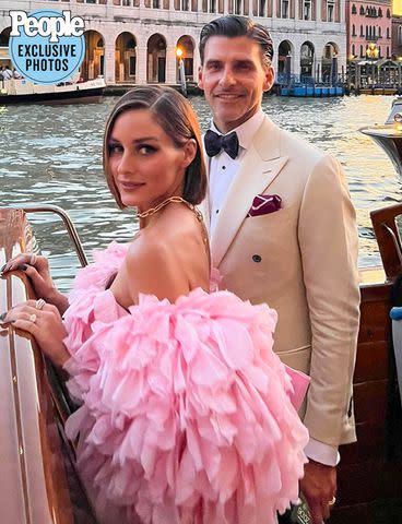 <p>Courtesy of Jeoffrey Romano</p> Olivia Palermo and husband Johannes Huebl head to the 'Finalmente L'Alba' premiere at the 2023 Venice Film Festival