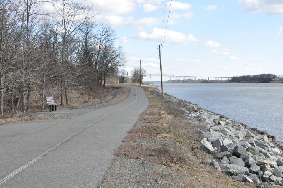 The Mike Castle Trail along the C&D Canal is near the southern border of the proposed Canal Overlook subdivision on Cox Neck Road between St. Georges and Delaware City. In the background is the Reedy Point Bridge near Delaware City.