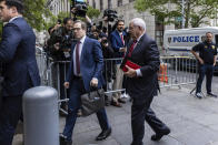 Sen. Bob Menendez, D-N.J., arrives for the first day of his trial at the Manhattan federal court, Monday, May 13, 2024, in New York. (AP Photo/Stefan Jeremiah)