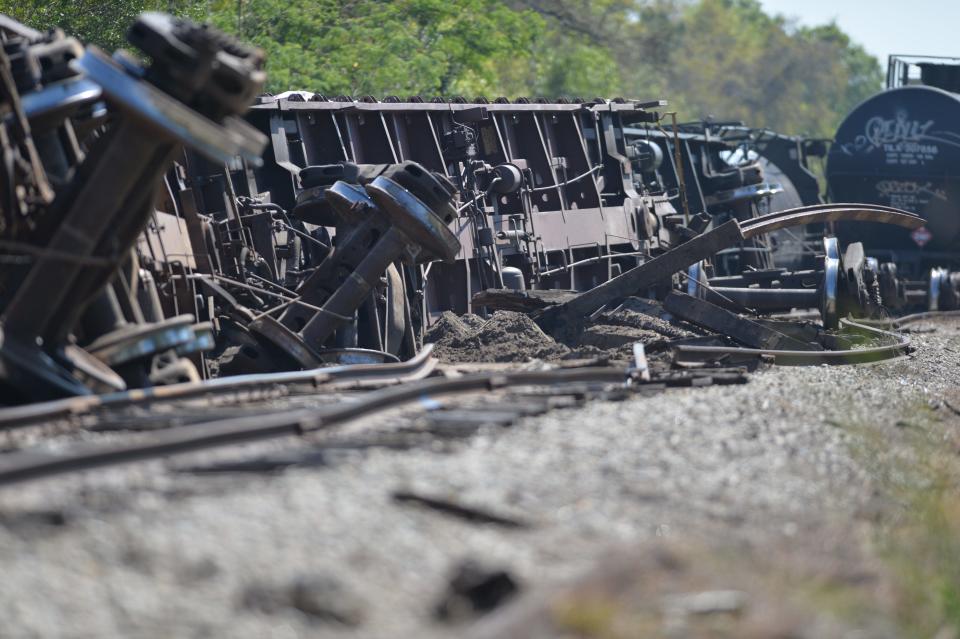 A train carrying sheetrock and thousands of gallons of liquid propane gas derailed at 301 Boulevard East and 16th street on Tuesday, Feb. 28, 2023. There were no injuries reported and there has been no evidence for a leak, officials said.