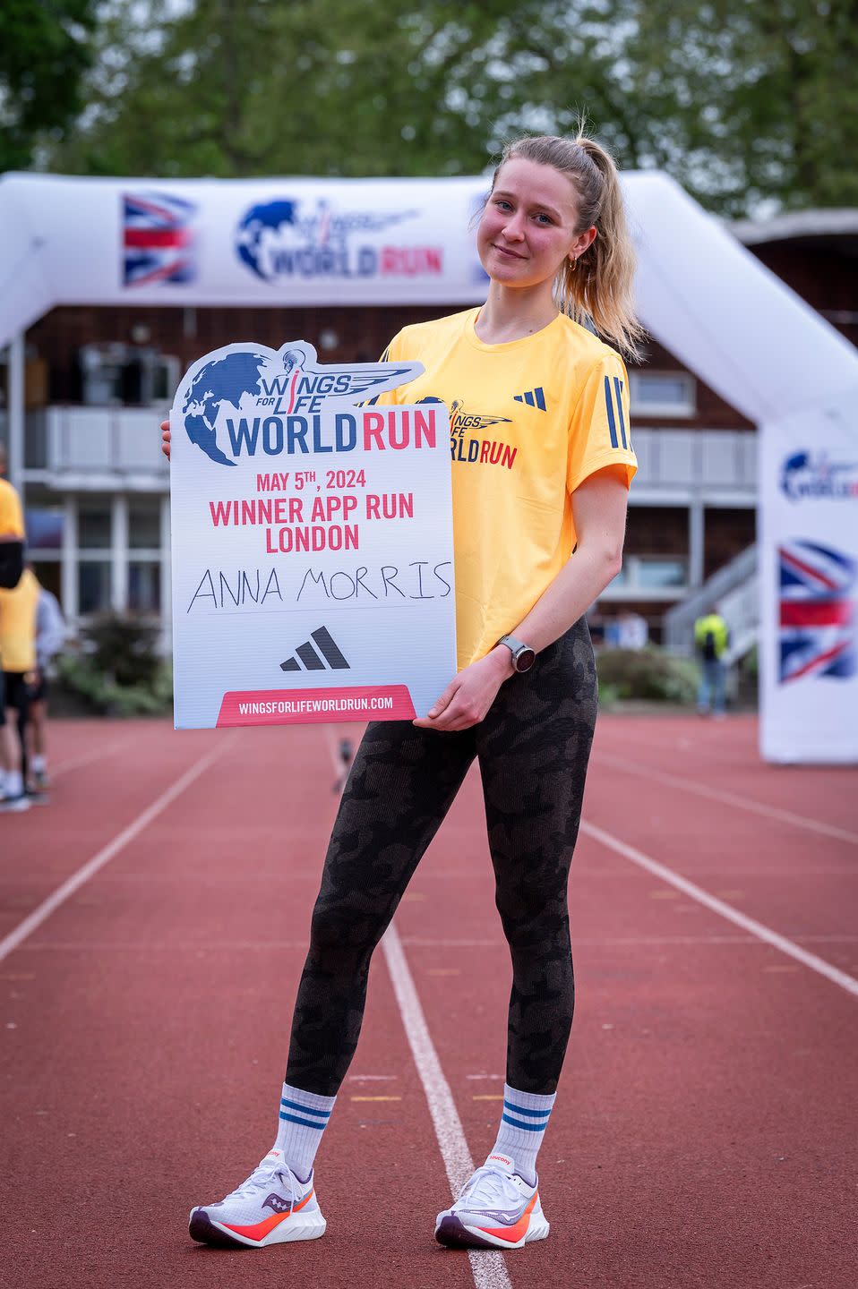 anna morris poses for a portrait during wings for life world run at battersea park, london, uk on 5th may 2024