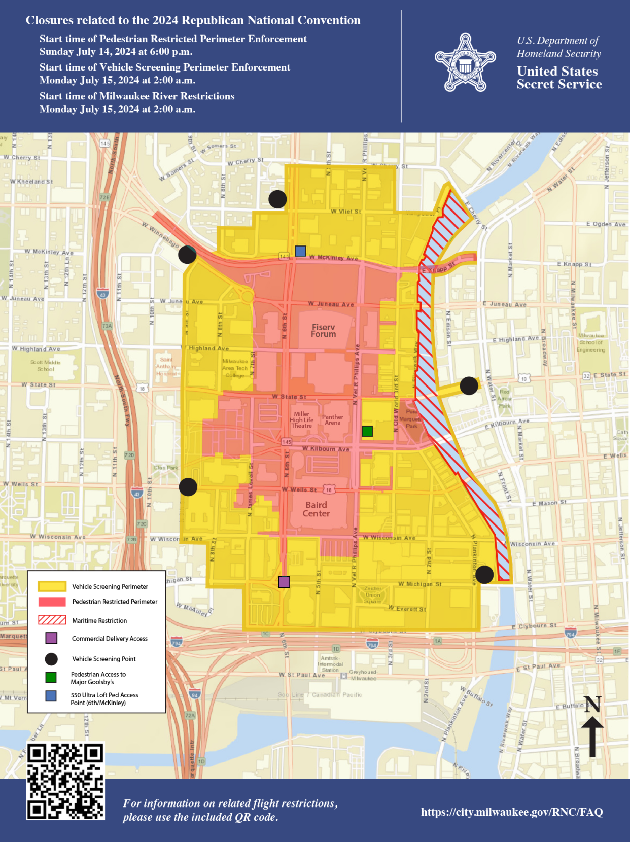 The U.S. Secret Service on released a map of the security zones for the Republican National Convention during a meeting on Friday, June 21, 2024, in downtown Milwaukee. The convention will be centered at Fiserv Forum, UWM Panther Arena and the Baird Center on July 15-18.