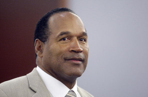 O.J. Simpson appears in District Court during his trial at the Clark County Regional Justice Center September 26, 2008 in Las Vegas, Nevada. Simpson and co-defendant Clarence “C.J.” Stewart are standing trial on 12 charges, including felony kidnapping, armed robbery and conspiracy related to a 2007 confrontation with sports memorabilia dealers in a Las Vegas hotel. Steve Marcus-Pool (Photo credit should read Steve Marcus/AFP via Getty Images)