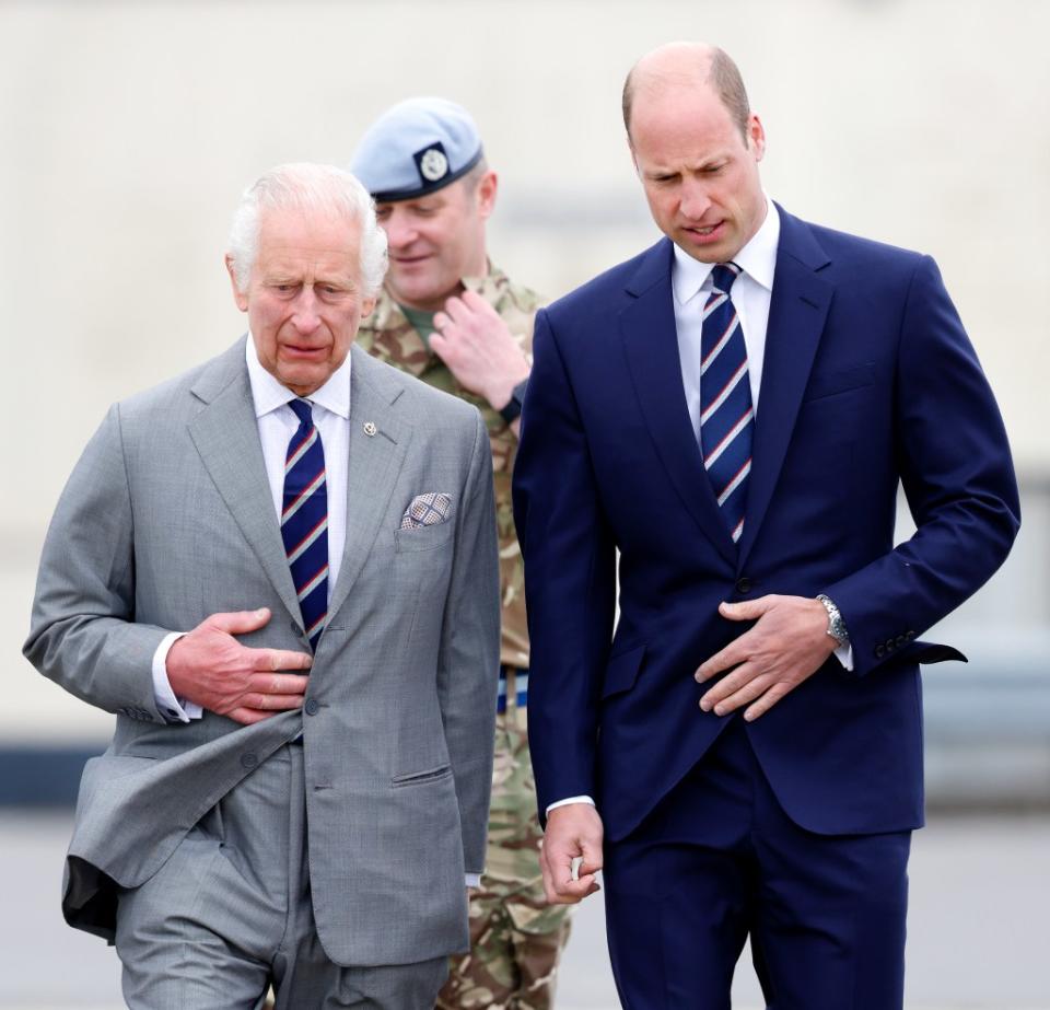 Prince William and King Charles III at the Army Aviation Centre in Stockbridge, England, on May 13, 2024. Getty Images