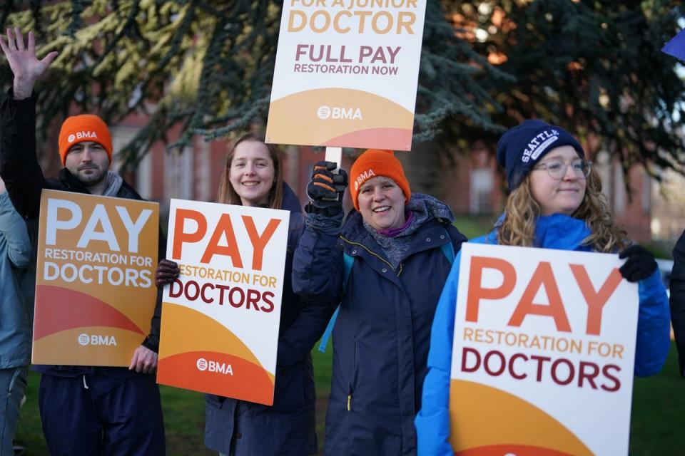 Striking NHS junior doctors on the picket line in April (PA Wire)