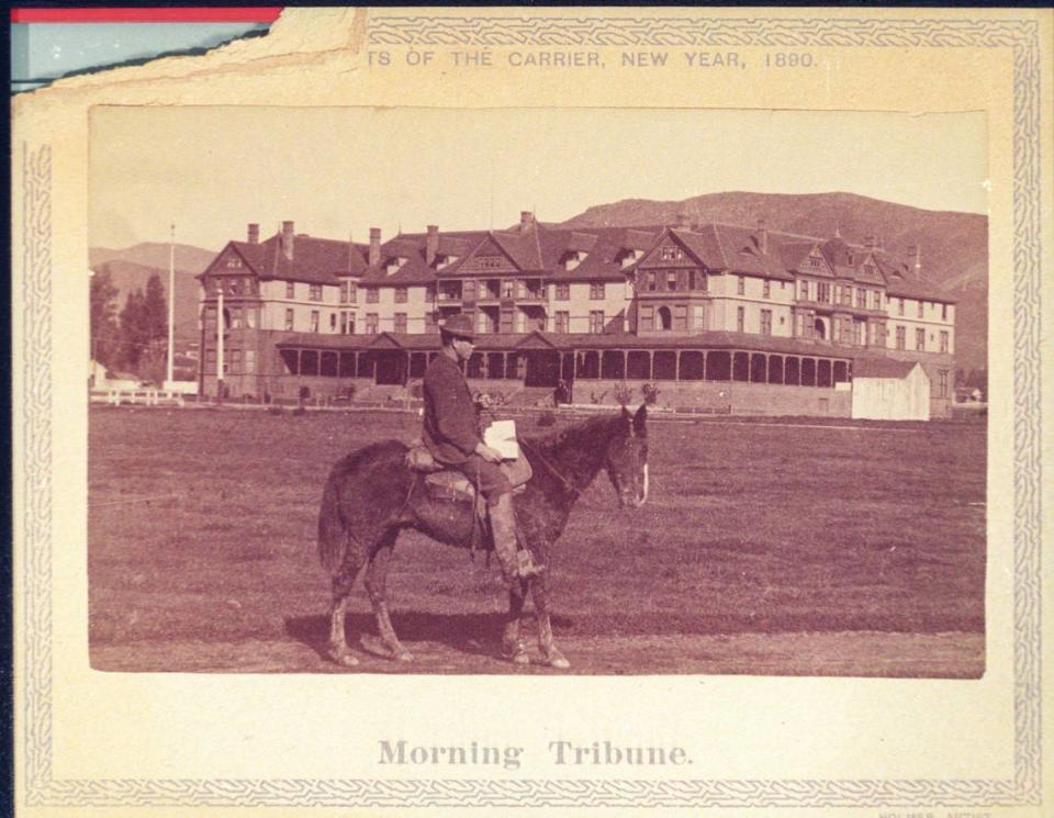 Notes from San Luis Obispo County History Center say Ed Carpenter is on horseback. The Tribune gifted a series of photos to subscribers Jan. 1, 1890 of carriers delivering the paper. “Poly T-T Antique” 7-29-1994 copy negatives by Wayne Nicholls.