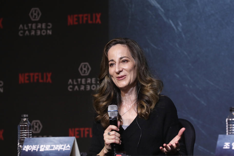 SEOUL, SOUTH KOREA - JANUARY 22:  Screenwriter Laeta Kalogridis attends the press conference for NETFLIX's 'Altered Carbon' on January 22, 2018 in Seoul, South Korea.  (Photo by Han Myung-Gu/WireImage)