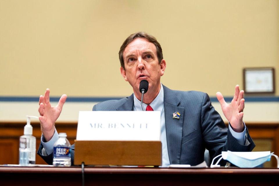 Former Arizona Secretary of State Ken Bennett testifies during a House Oversight and Government Reform Committee hearing to examine a Republican-led Arizona audit of the 2020 presidential election results in Arizona's most populous county, Maricopa, on Capitol Hill in Washington on Oct. 7, 2021.