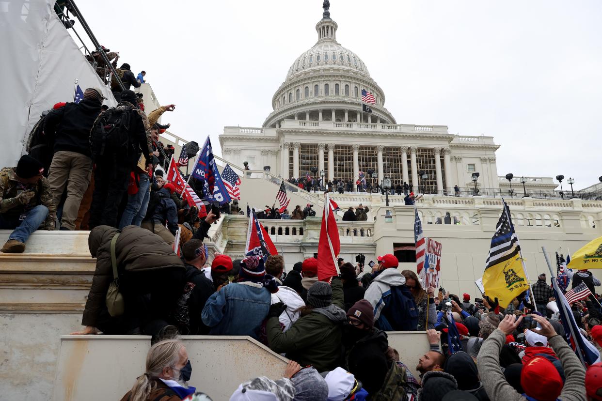 Protesters gather outside the U.S. Capitol Building on January 06, 2021 in Washington, DC.