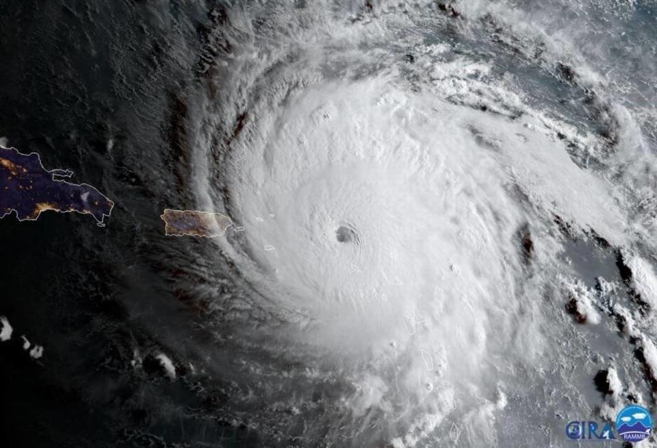 This image captured released by the National Oceanic and Atmospheric Administration shows Hurricane Irma moving toward the U.S. earlier this week. --