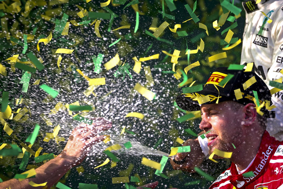 Sebastian Vettel celebrates Formula One Grand Prix