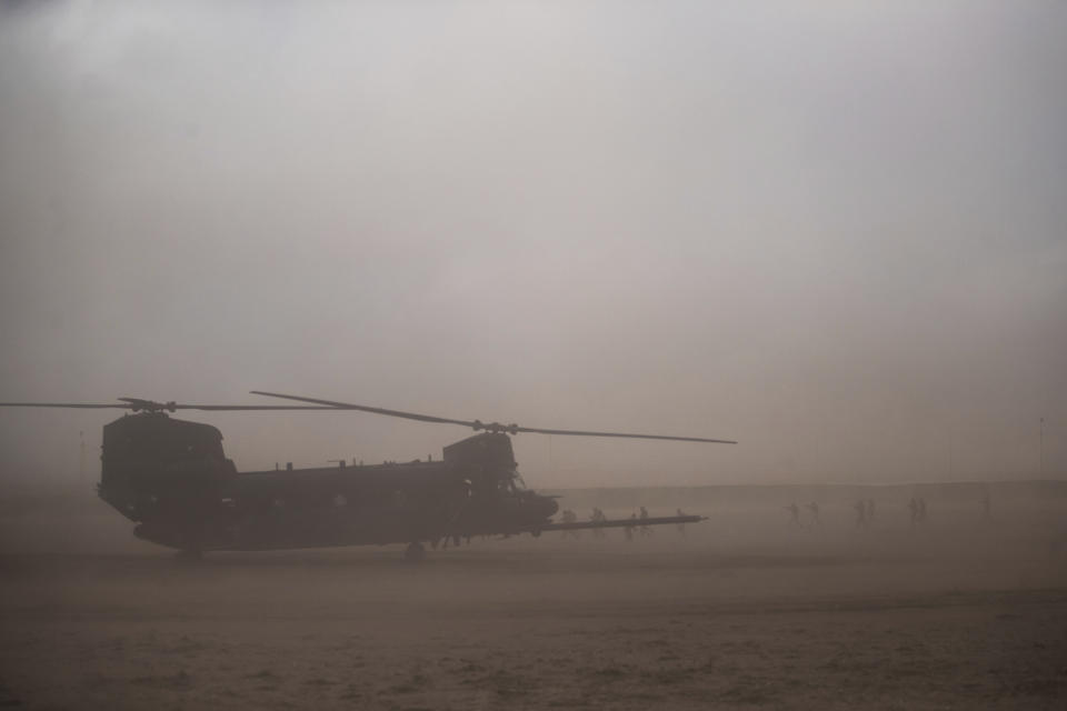 U.S and Moroccan special forces take part in drill as part of the African Lion military exercise, in Tafraout base, near Agadir, Morocco, Monday, June 14, 2021. With more than 7,000 participants from nine nations and NATO, African Lion is U.S. Africa Command's largest exercise. (AP Photo/Mosa'ab Elshamy)