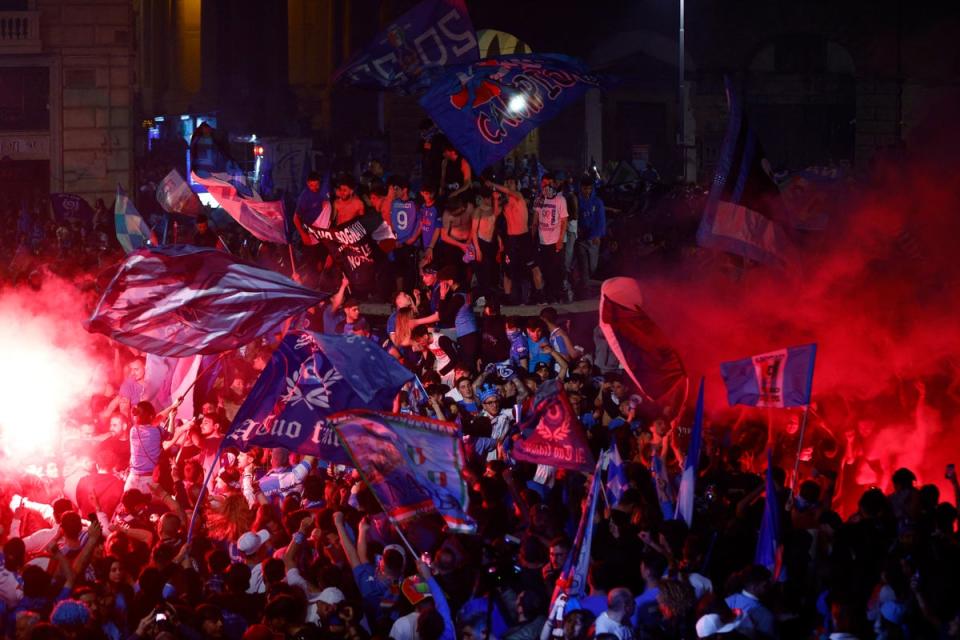 Euphoria: Celebrations in Naples are expected to last for days after such a memorable season (REUTERS)