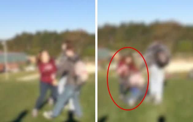 The girl in the red shirt was egged on to continue bullying. Photo: Facebook