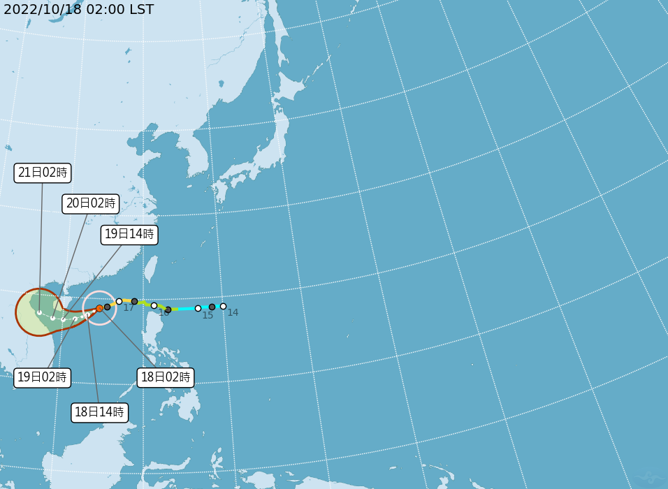 路徑潛勢預報。（圖片來源：中央氣象局）