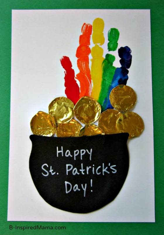 <p>B-Inspired Mama</p><p>Your kiddo’s handprint becomes the rainbow in this adorable pot of gold craft. Just make sure to use washable paint so the mess stays on the paper! Get all the details at <a href="https://b-inspiredmama.com/kids-st-patricks-day-handprint-rainbow/" rel="nofollow noopener" target="_blank" data-ylk="slk:B-Inspired Mama;elm:context_link;itc:0;sec:content-canvas" class="link rapid-noclick-resp">B-Inspired Mama</a>.</p>