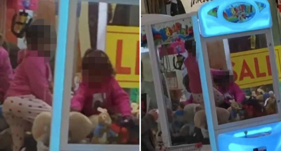 Two girls have ended up in a pickle after making their way inside a skill tester in Adelaide. Source: Sunrise