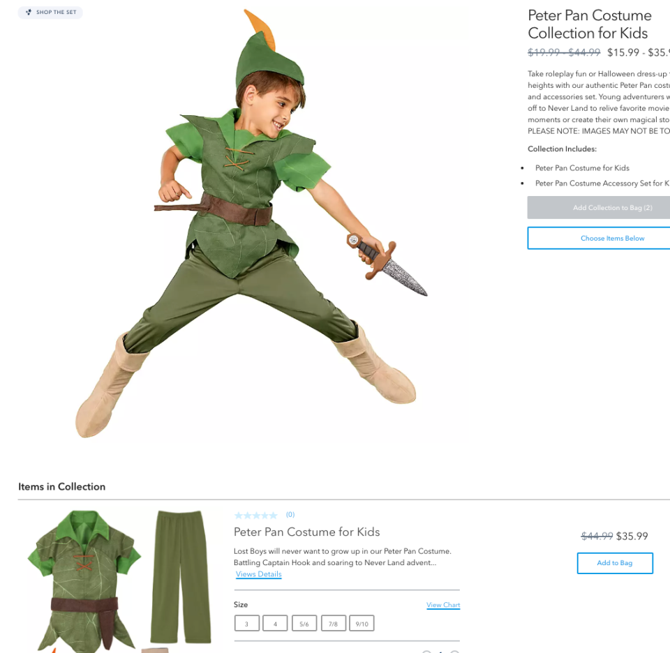2) Peter Pan Costume Collection for Kids