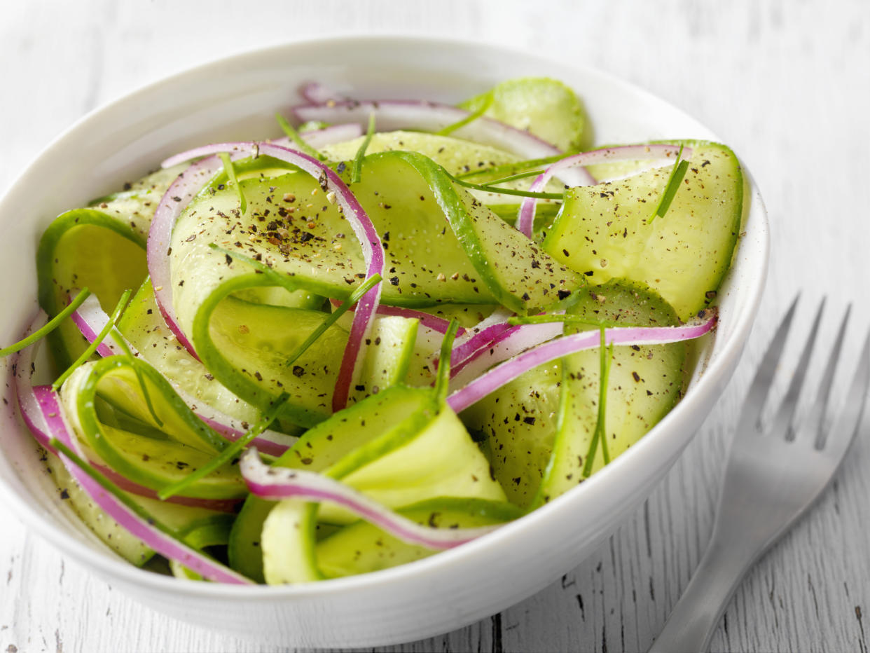 TikTok's viral #cucumbersalad has some benefits for gut health. (Getty Images)