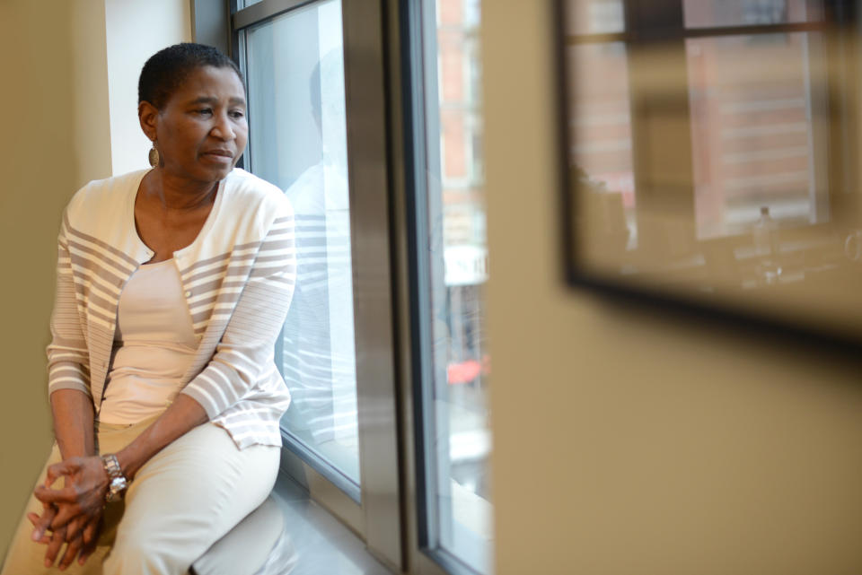 Michele Roberts, the Executive Director of National Basketball Players Association, is seen in offices in Harlem in Manhattan.