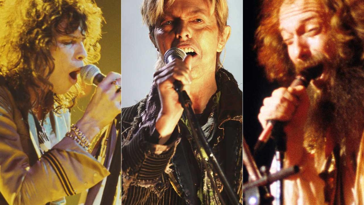  Stevcen Tyler, David Bowie and Ian Anderson onstage. 