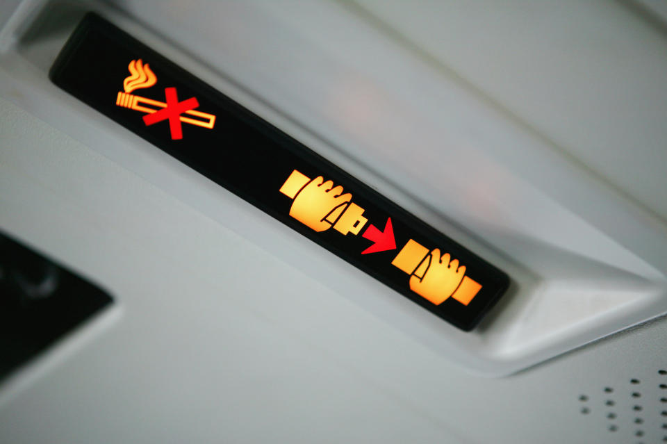 The seatbelt sign is on. Image: Getty