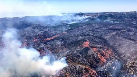 An aerial photo of wildfires burning across almost 50,000 acres near the ski resort of Brian Head, about 245 miles south of Salt Lake City, Utah is shown in this handout photo provided June 27, 2017. Courtesy Lt. Governor Spencer J Cox/Handout via REUTERS ATTENTION EDITORS - THIS IMAGE WAS PROVIDED BY A THIRD PARTY.