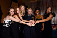 <p><em>The Handmaid’s Tale</em> stars Alexis Bledel, Madeline Brewer, Yvonne Strahovski, Elisabeth Moss, Samira Wiley, and Amanda Brugel attend the Fox, FX and Hulu Golden Globe after-party at the Beverly Hilton Hotel. (Photo: Presley Ann/Getty Images) </p>