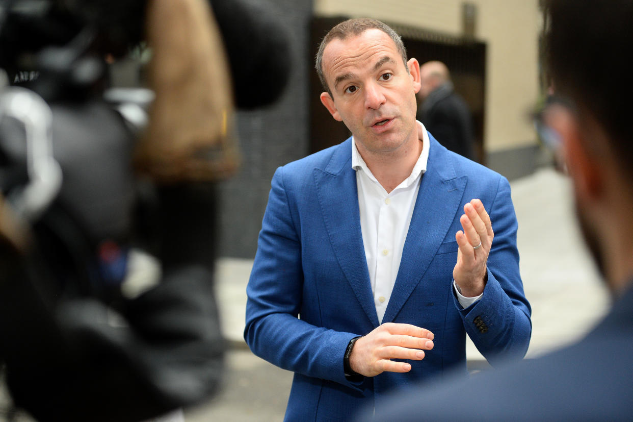 Money Saving Expert's Martin Lewis speaks to the media after a joint press conference with Facebook at the Facebook headquarters in London.