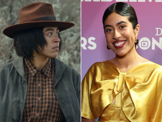 <p>Randy Shropshire/Deadline/Getty</p> Aminah Nieves as Teonna Rainwater in the Paramount+ series '1923' ; Aminah Nieves attends the Deadline Contenders Television event at Directors Guild Of America on April 16, 2023 in Los Angeles, California.