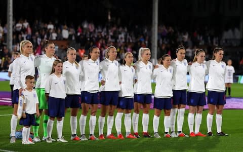 The England team line up before the International Friendly between England Women and Australia Women - Credit: Catherine Ivill/ Getty Images Europe