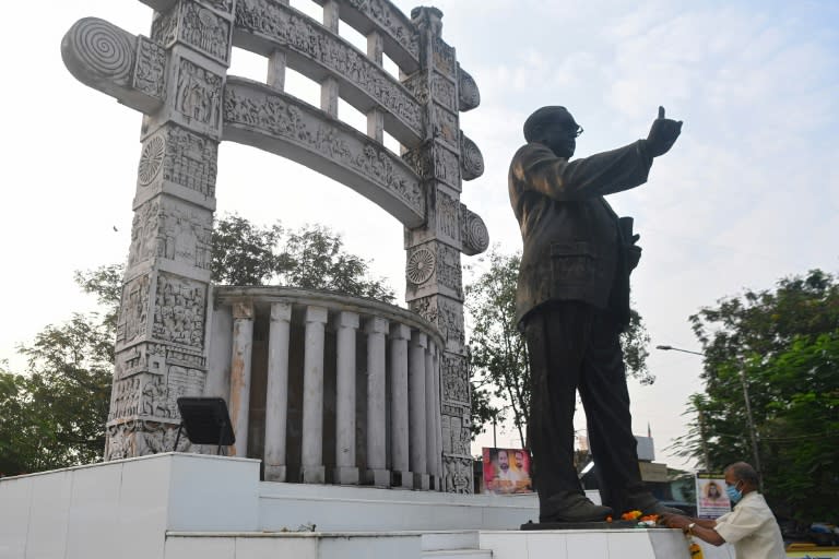 A statue in Mumbai of the architect of India's constitution B.R. Ambedkar, who is Dalit, the country's lowest caste