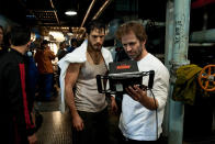 Henry Cavill and director Zack Snyder on the set of Warner Bros. Pictures' "Man of Steel" - 2013