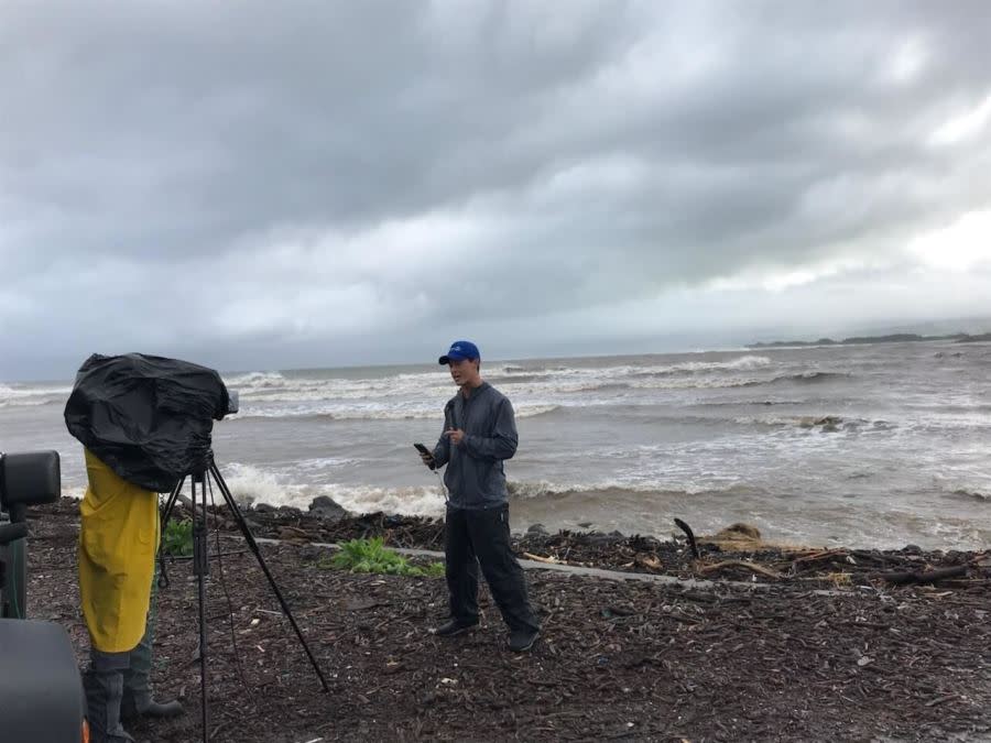 David Yeomans reports for KHON on Tropical Storm Olivia as it hit Hawaii in 2018.