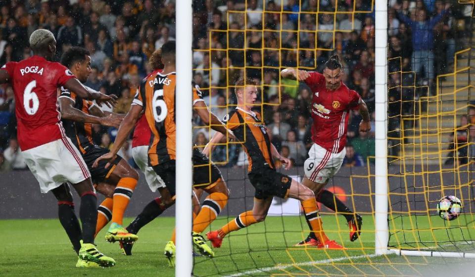 Football Soccer Britain- Hull City v Manchester United - Premier League - The Kingston Communications Stadium - 27/8/16 Manchester United's Zlatan Ibrahimovic shoots at goal Reuters / Scott Heppell Livepic EDITORIAL USE ONLY. No use with unauthorized audio, video, data, fixture lists, club/league logos or "live" services. Online in-match use limited to 45 images, no video emulation. No use in betting, games or single club/league/player publications. Please contact your account representative for further details.