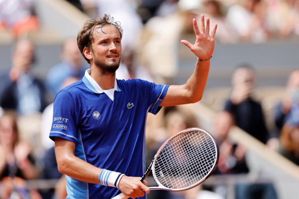 Daniil Medvedev celebrates winning his second=round match (jean-Francois Badias/AP) (AP)