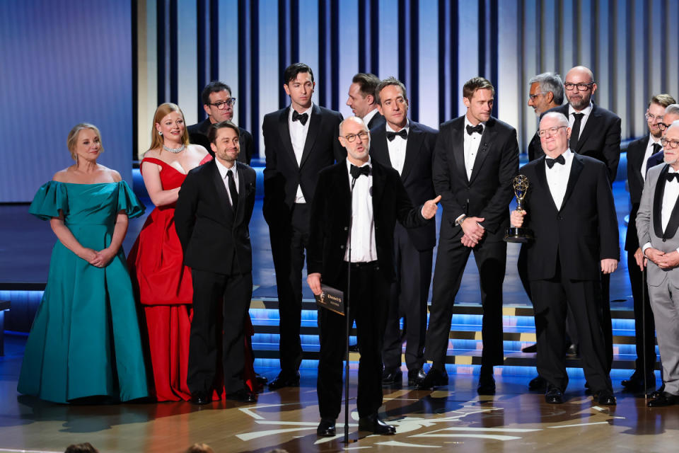 LOS ANGELES, CALIFORNIA - JANUARY 15: Jesse Armstrong accepts the Outstanding Drama Series award for “Succession” onstage during the 75th Primetime Emmy Awards at Peacock Theater on January 15, 2024 in Los Angeles, California. (Photo by Monica Schipper/WireImage)<p>Monica Schipper/Getty Images</p>