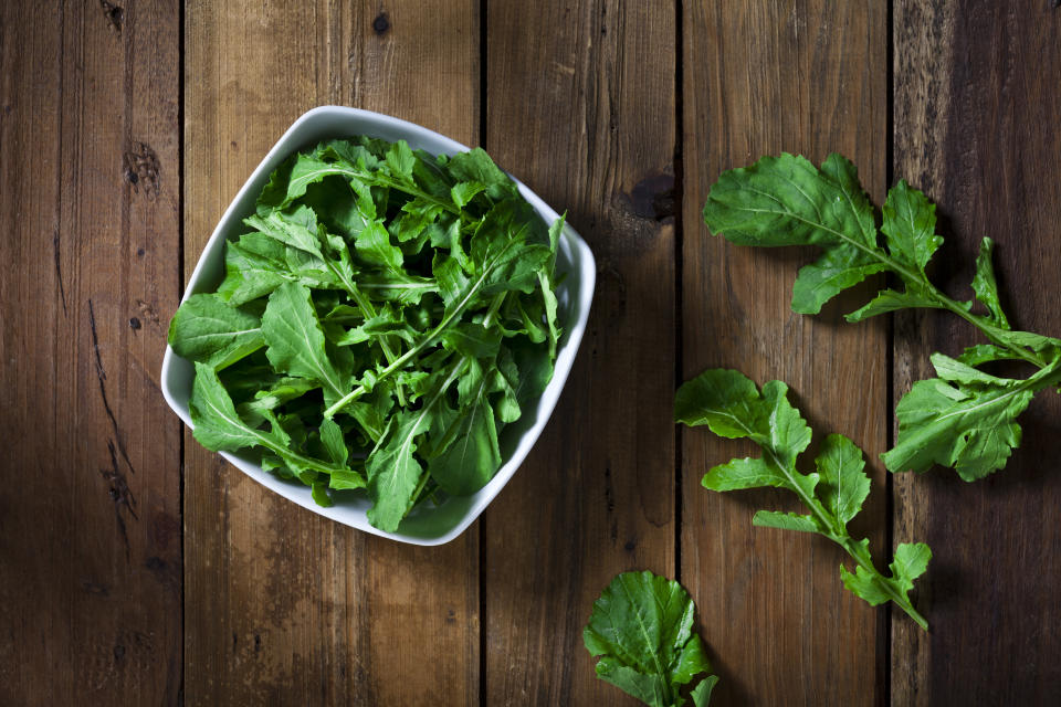<strong>Nutrient Density Score: 37.65</strong><br /><br />Arugula comes with the<a href="http://www.health.com/food/how-to-choose-the-healthiest-salad-greens" target="_blank" data-beacon-parsed="true">&nbsp;advantage of phytochemicals</a>, which may inhibit the&nbsp;<a href="https://www.washingtonpost.com/lifestyle/wellness/qanda-whats-the-best-salad-green/2015/10/12/f1c970f6-66df-11e5-9223-70cb36460919_story.html?utm_term=.f3cc08455cef" target="_blank" data-beacon-parsed="true">development of certain cancers</a>. Not too bad for a bed of greens.