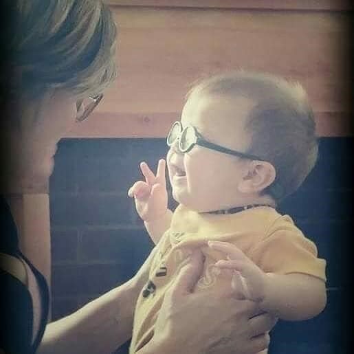 Andrea Carlson with Joseph Carlson in November 2015 when Joseph got his first pair of glasses when he was 10 months old.