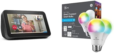 Echo Show 5 (2nd Gen) | Charcoal with 2-Pack GE CYNC Smart LED Color Bulb