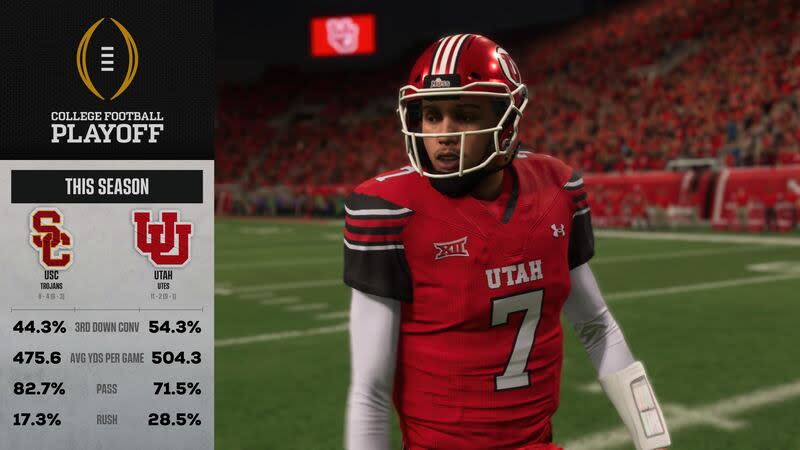 Utah quarterback Cameron Rising is shown in the new EA Sports College Football 25 video game. | EA Sports College Football 25