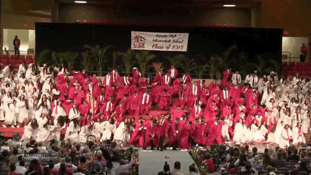 Let’s be real: Most graduation ceremonies are boooring. You want to get your diploma and go to college, but have to sit through the same speech about how as your lives change, come whatever, you will still be friends forever, among other pomp and circumstance. Kahuku High School in Oahu, Hawaii decided to do things a little different: <strong> NEWS: Mom walks in her son’s graduation after he’s killed in a car accident</strong> Everything is par for the course until the students start rhythmically swaying in the bleachers. Then they break into a version of <strong>Wiz Khalifa</strong>’s “See You Again,” with the lyrics changed to thank their parents and teachers. YouTube Then <strong>Jackson 5</strong>’s “ABC” kicks in and the dance party really gets going: YouTube They do some “Uptown Funk” and a little <strong>Miley Cyrus </strong>“Wrecking Ball”: YouTube And get things real turnT with the whip, the nae-nae, and the stanky leg: YouTube It ends with a traditional haka or “war dance,” inspired by the Maori people of New Zealand and created specifically for the Kahuka Red Raiders by a Maori cultural specialist. YouTube “Ko Wai Matou? Kaipāhua Kura” translates to “Who are we? We are the Red Raiders” with other lyrics saying, <em>“We are unified we are one / For our families and Community (Who have been through much) / We will stand as Warriors (For them) / We will stand Brave.”</em> (You can read more about the haka here.) Oh, and they learned the entire thing in just two days. <strong> NEWS: Val Chmerkovskiy attends ‘DWTS’ partner Zendaya's graduation</strong> No wonder the Kahuku class of 2015 is so proud of themselves: Kahuku may not be rich in money but we are damn sure rich in tradition... Another Graduation killing the game! #RR4L https://t.co/0t0r6nxqUb— Alana Aluli (@alala_lana) May 31, 2015 KAHUKU ALWAYS HAS HANDS DOWN THE BEST GRADUATION CEREMONY EVER �� #co2015— ceelowc (@chrisgeezy_) May 29, 2015 I'm glad I got to see kahuku graduation for myself !���� there dance was majah��������— tyran pebria (@PebriaTyran) May 30, 2015 I love my class ❤️❤️❤️��✊������ no school does it better than KAHUKU!!!! ❤️❤️❤️❤️ #rr4l https://t.co/L1GBkAo61h— KBKS❤️ (@kimbrunox3) May 29, 2015 They should be. It’s worth pointing out though: “@Whiz_Kabua: Kahuku was pretty turnt... pic.twitter.com/3c3zREJzcU” 'When u high school musical af' ��— mbreezy (@Marochelleee) May 29, 2015 Now, find out what advice Judge Judy gave graduates during a recent commencement speech: