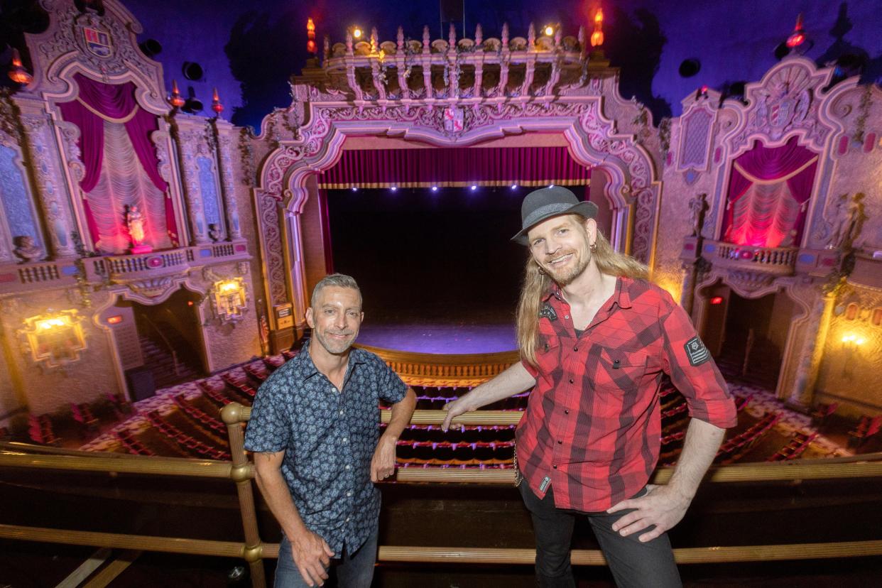 Jay Secrest, left, and Ken Harding of New Wave Nation are shown at the Canton Palace Theatre. The '80s tribute band was recently honored by the EN-RICH-MENT Fine Arts Academy's with the O'Jays Award.