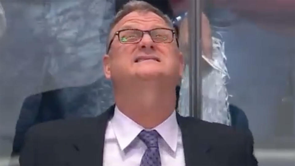 Dave Manson looked on in pain from the Oilers bench after watching his son, Josh, score for the Avalanche.