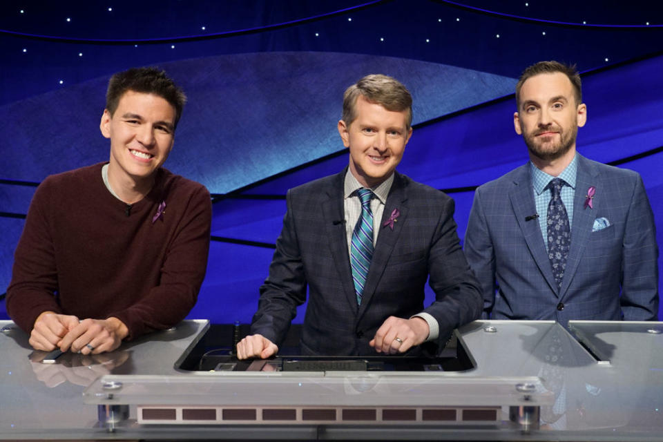 James Holzhauer, Ken Jennings and Brad Rutter competed on the primetime specials "Jeopardy! The Greatest of All Time." (Photo: Eric McCandless via Getty Images)